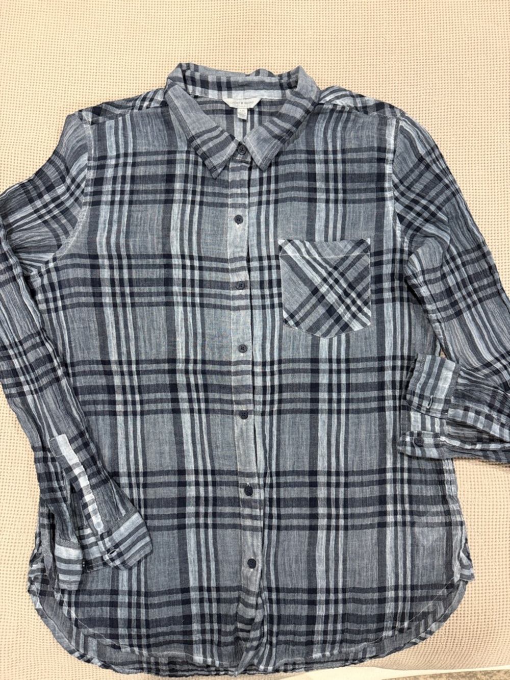 Lucky Brand Blue & Gray Plaid Button-Up Shirt
